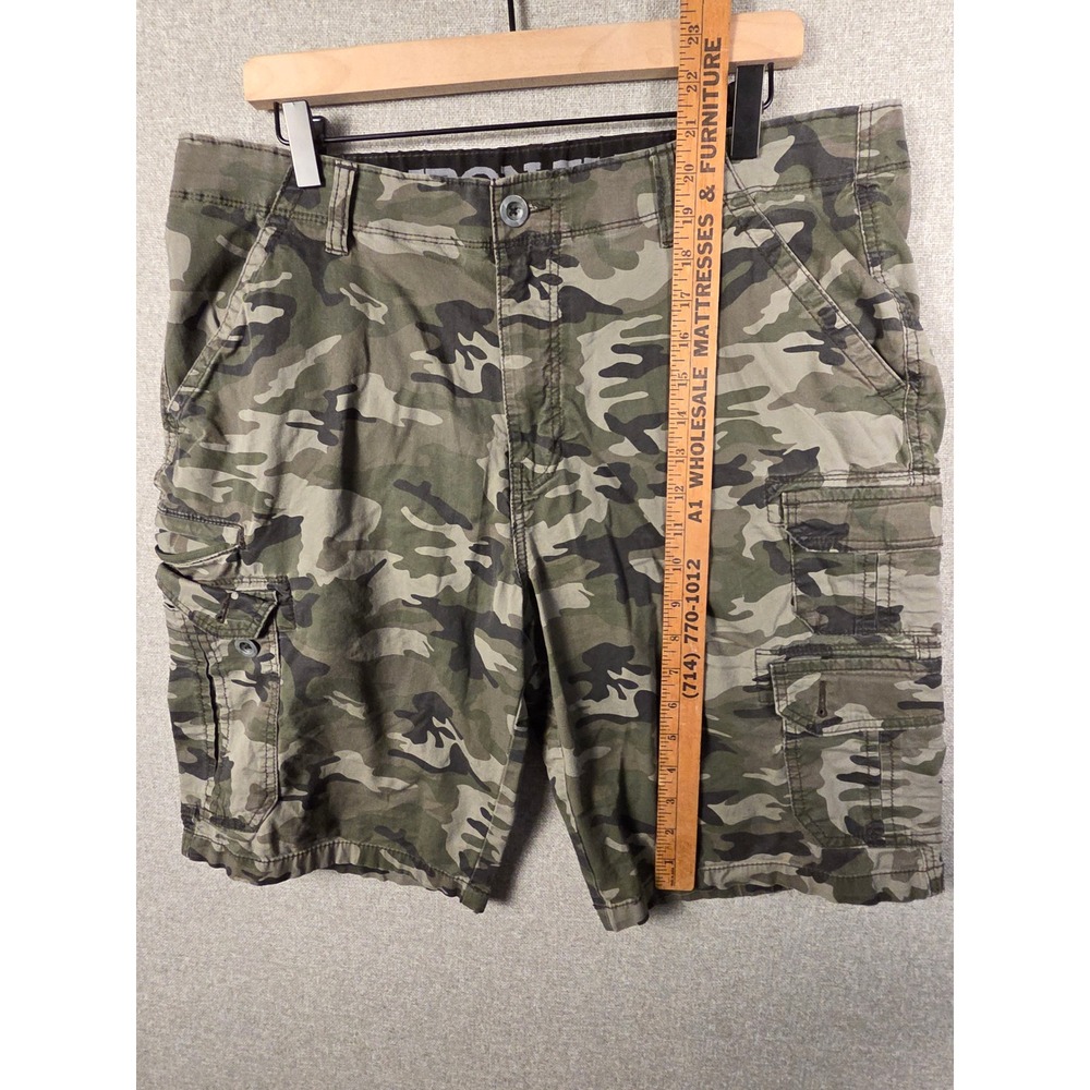 Iron Flex Mens Camo Cargo Shorts Green Brown Tactical Stretch Size 34 - Picture 3 of 9